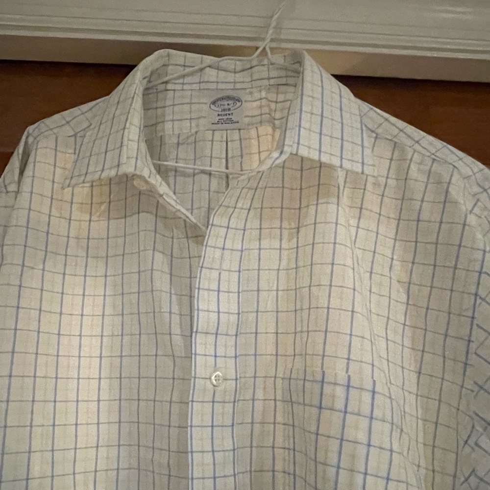 Brooks Brothers White Dress Shirt with Light Blue Windowpane